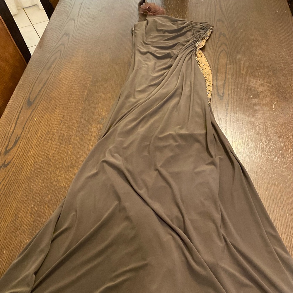 VTG Y2K Mascara Brown Rhinestone Embellished One Shoulder Maxi Dress Size 8